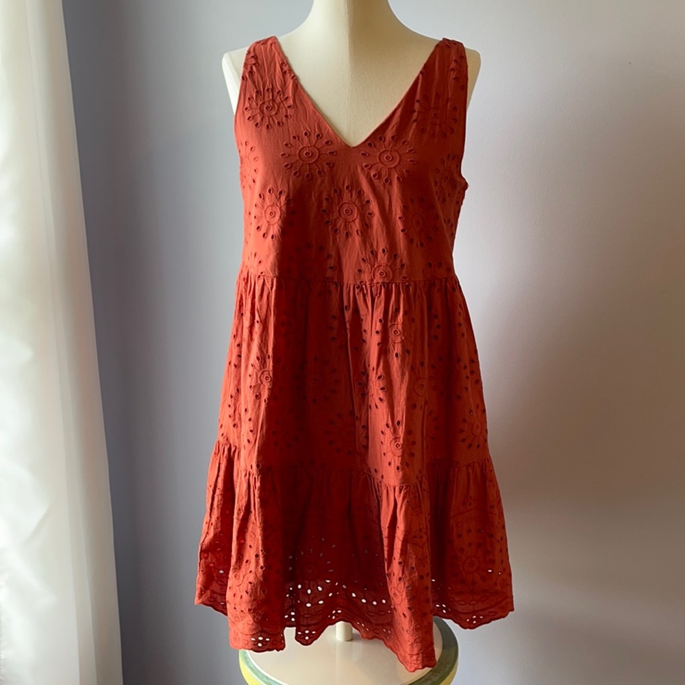 LOFT EYELET TIERED SWING DRESS